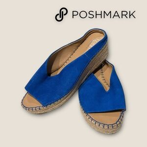 Franco Sarto Espadrille Peep Toe Wedge Slides Cobalt Blue Size 10